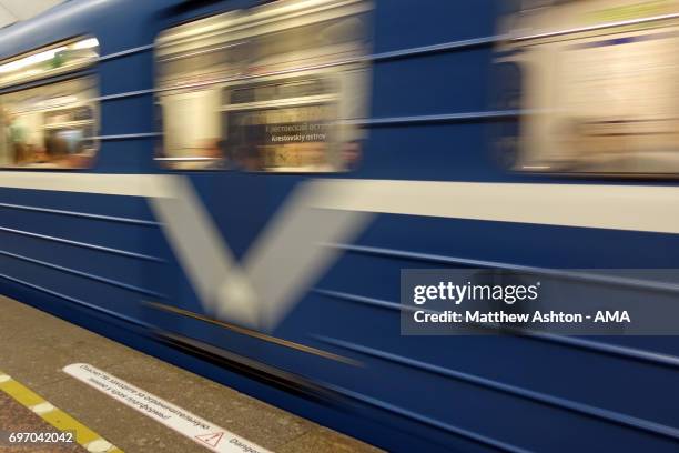 General view of the Krestovsky Ostrov metro transport underground train system in Saint Petersburg serving the Zenit Arena prior to the Group A -...