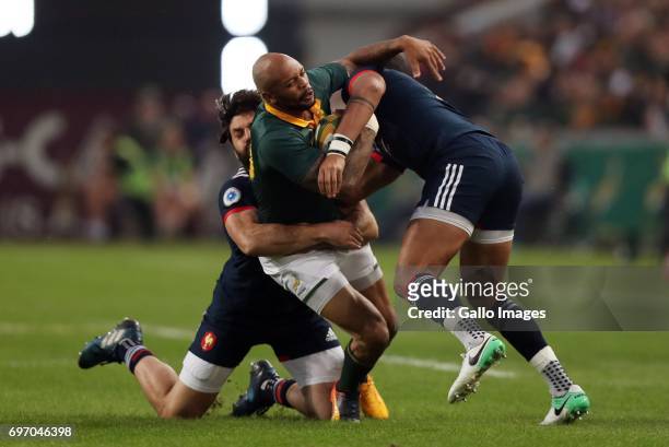 Kevin Gourdon of France tackling Lionel Mapoe of South Africa during the 2nd Castle Lager Incoming Series Test match between South Africa and France...