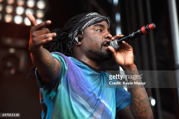 Rapper Wale performs onstage during the 2017 Firefly Music Festival on June 17, 2017 in Dover, Delaware.