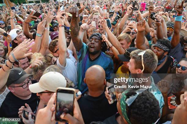 Rapper Wale performs from the crowd during the 2017 Firefly Music Festival on June 17, 2017 in Dover, Delaware.