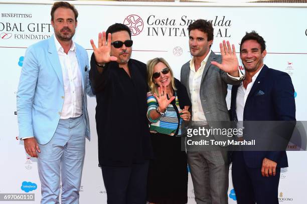 Jamie Theakston, Dom Joly, Stacey MacDougal, Thom Evans and Max Evans attend The Costa Smeralda Invitational Gala Dinner at Cala di Volpe Hotel -...