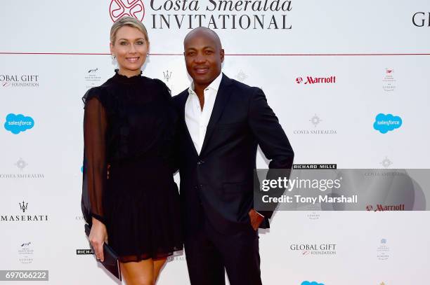 Brian Lara and a guest attend The Costa Smeralda Invitational Gala Dinner at Cala di Volpe Hotel - Costa Smeralda on June 17, 2017 in Olbia, Italy.