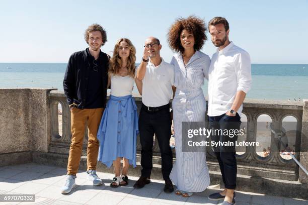 Baptiste Lecaplain, Alice David, Maurice Barthelemy, Stefi Celma, Amaury de Crayencour attend "Les ex" photocall during 4th day of 31st Cabourg Film...