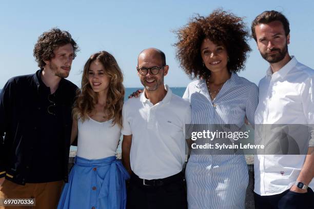 Baptiste Lecaplain, Alice David, Maurice Barthelemy, Stefi Celma, Amaury de Crayencour attend "Les ex" photocall during 4th day of 31st Cabourg Film...