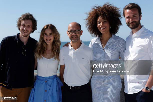 Baptiste Lecaplain, Alice David, Maurice Barthelemy, Stefi Celma, Amaury de Crayencour attend "Les ex" photocall during 4th day of 31st Cabourg Film...