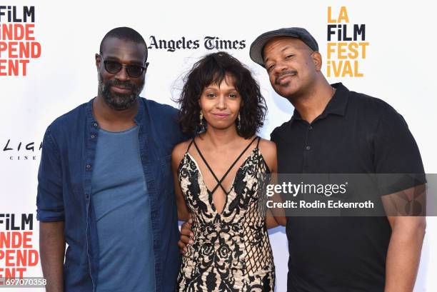 Tunde Adebimpe, China Shavers and Marshall Tyler attend Shorts Program 1 during the 2017 Los Angeles Film Festival at Arclight Cinemas Culver City on...