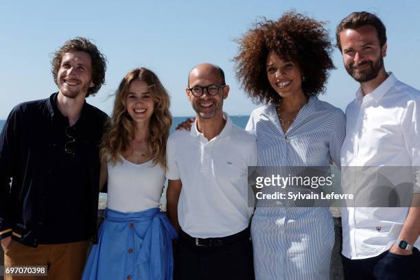 Baptiste Lecaplain, Alice David, Maurice Barthelemy, Stefi Celma, Amaury de Crayencour attend "Les ex" photocall during 4th day of 31st Cabourg Film...