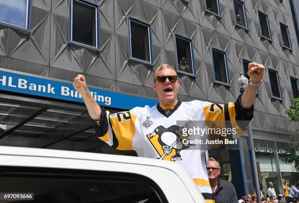 Patric Hornqvist of the Pittsburgh Penguins during the Victory Parade and Rally on June 14, 2017 in Pittsburgh, Pennsylvania.
