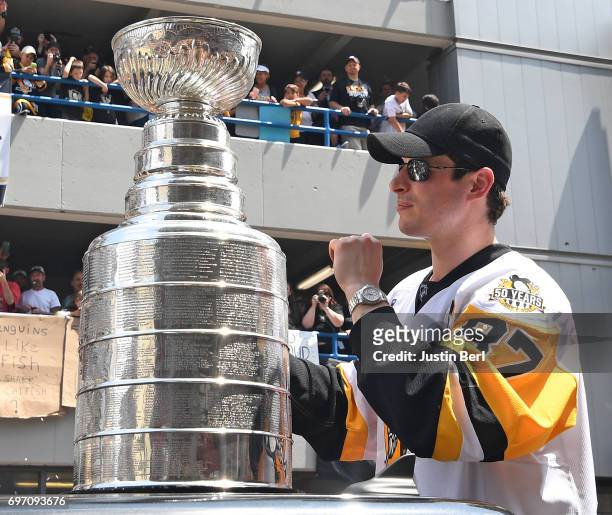 Sidney Crosby of the Pittsburgh Penguins during the Victory Parade and Rally on June 14, 2017 in Pittsburgh, Pennsylvania.