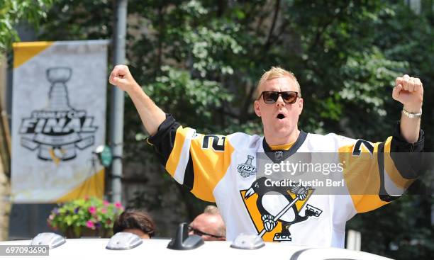 Patric Hornqvist of the Pittsburgh Penguins during the Victory Parade and Rally on June 14, 2017 in Pittsburgh, Pennsylvania.