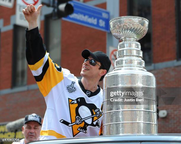 Sidney Crosby of the Pittsburgh Penguins during the Victory Parade and Rally on June 14, 2017 in Pittsburgh, Pennsylvania.