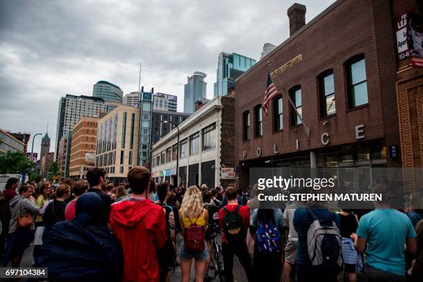 Protesters gather outside the 1st Precinct Police Department on July 17, 2017 in Minneapolis, Minnesota. Demonstrations have taken place each day...