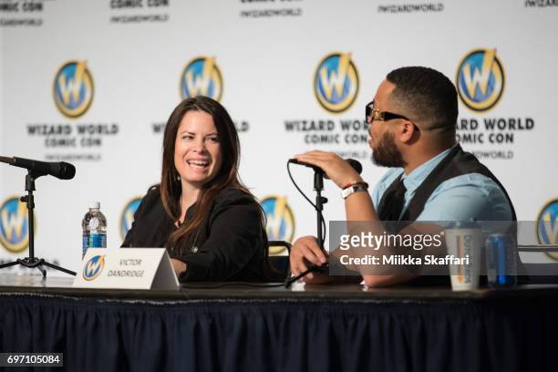 Actress Holly Marie Combs talk with moderator Victor Dandridge during "The Charmed Life: A conversation with Holly Marie Combs and Brian Krause"...