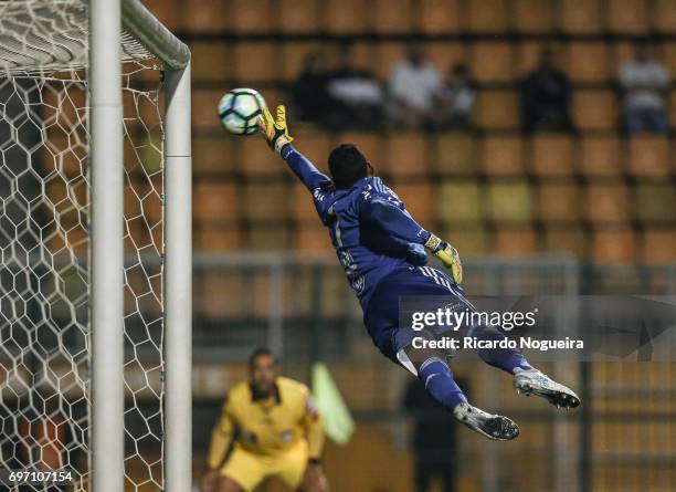 Aranha of Ponte Preta in action during the match between Santos and Ponte Preta as a part of Campeonato Brasileiro 2017 at Pacaembu Stadium on June...