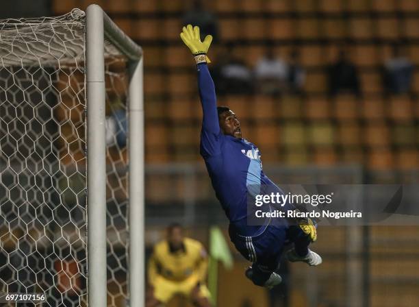 Aranha of Ponte Preta in action during the match between Santos and Ponte Preta as a part of Campeonato Brasileiro 2017 at Pacaembu Stadium on June...