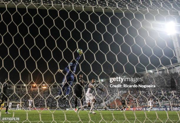 Aranha of Ponte Preta in action during the match between Santos and Ponte Preta as a part of Campeonato Brasileiro 2017 at Pacaembu Stadium on June...