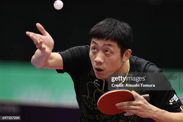 Xin Xu of China competes during the men's singles semi final match against Long Ma of China on the day 5 of the 2017 ITTF World Tour Platinum LION...