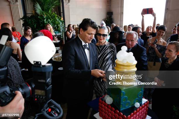 Rodrigo Basilicati, and Maryse Gaspard celbrate after the Pierre Cardin: 70 Years Of Innovation fashion show at The Breakers on June 17, 2017 in...