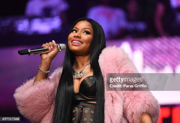 Rapper Nicki Minaj performs onstage at Hot 107.9 Birthday Bash: Pop Up Edition at Philips Arena on June 17, 2017 in Atlanta, Georgia.