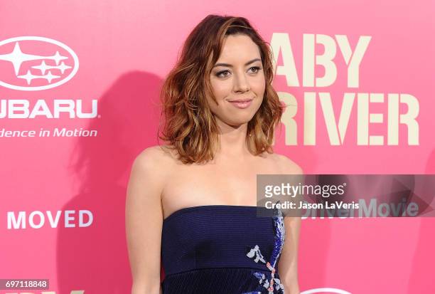 Actress Aubrey Plaza attends the premiere of "Baby Driver" at Ace Hotel on June 14, 2017 in Los Angeles, California.