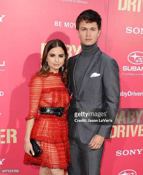 Violetta Komyshan and Ansel Elgort attend the premiere of "Baby Driver" at Ace Hotel on June 14, 2017 in Los Angeles, California.