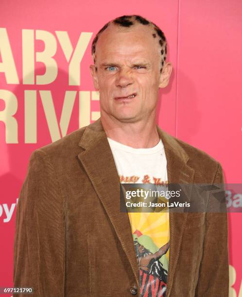 Musician/actor Flea attends the premiere of "Baby Driver" at Ace Hotel on June 14, 2017 in Los Angeles, California.