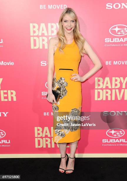 Actress Riki Lindhome attends the premiere of "Baby Driver" at Ace Hotel on June 14, 2017 in Los Angeles, California.