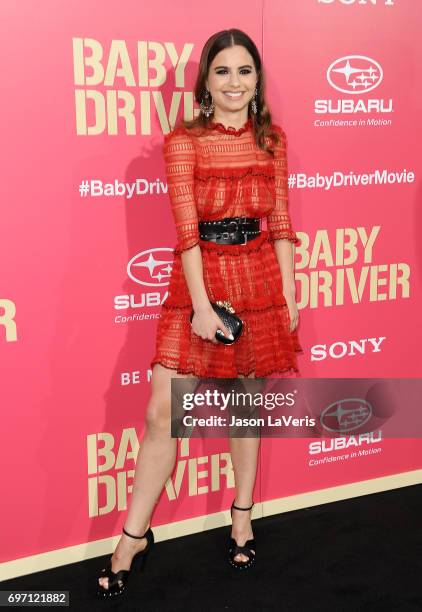 Violetta Komyshan attends the premiere of "Baby Driver" at Ace Hotel on June 14, 2017 in Los Angeles, California.