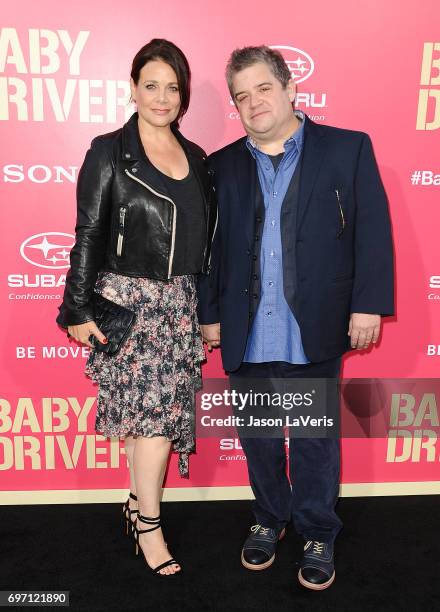 Meredith Salenger and Patton Oswalt attend the premiere of "Baby Driver" at Ace Hotel on June 14, 2017 in Los Angeles, California.