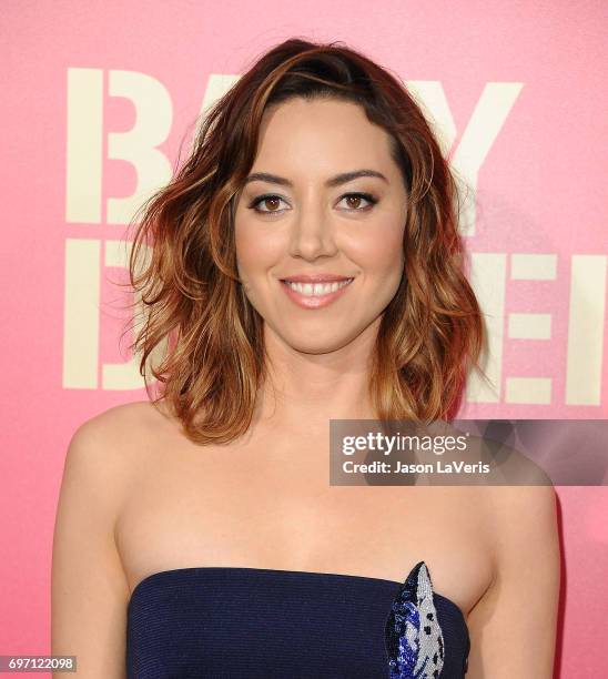 Actress Aubrey Plaza attends the premiere of "Baby Driver" at Ace Hotel on June 14, 2017 in Los Angeles, California.