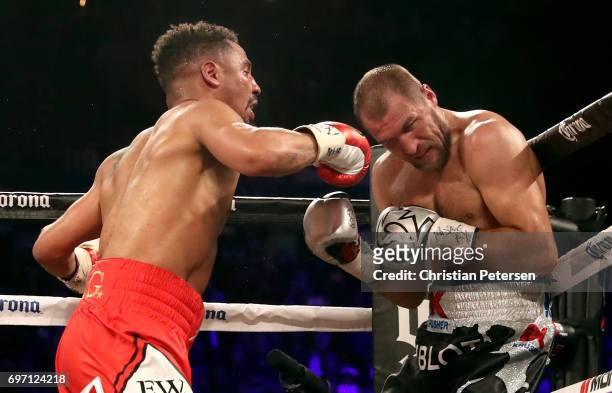 Andre Ward and Sergey Kovalev battle it out during their light heavyweight championship bout at the Mandalay Bay Events Center on June 17, 2017 in...