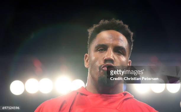 Andre Ward arrives for his light heavyweight championship bout against Sergey Kovalev at the Mandalay Bay Events Center on June 17, 2017 in Las...