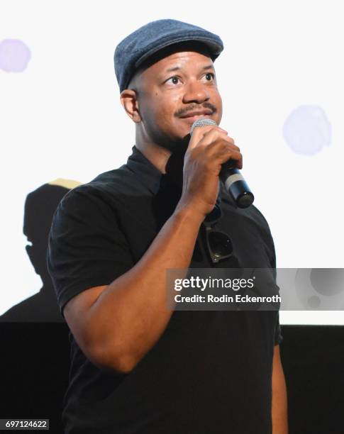 Marshall Tyler speaks onstage at Shorts Program 1 during the 2017 Los Angeles Film Festival at Arclight Cinemas Culver City on June 17, 2017 in...