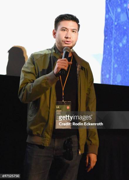 Toby Louie speaks onstage at Shorts Program 1 during the 2017 Los Angeles Film Festival at Arclight Cinemas Culver City on June 17, 2017 in Culver...