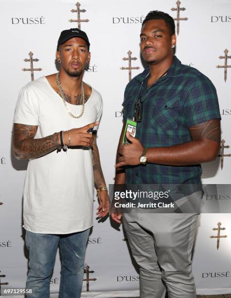 Soccer player Jerome Boateng and NFL player Ronnie Stanley attend The D'USSE Lounge At Ward-Kovalev 2: "The Rematch" on June 17, 2017 in Las Vegas,...