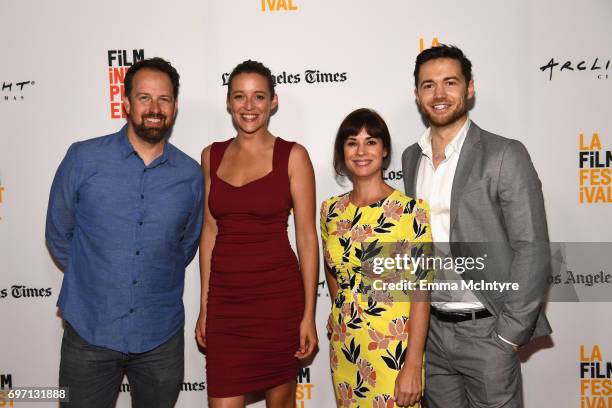 Sarah Dumont, Amanda Evans and Tom Ainsley attend the "Serpent" Premiere during the 2017 Los Angeles Film Festival at Arclight Cinemas Culver City on...