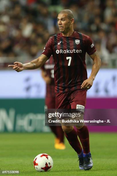 Nilton of Vissel Kobe in action during the J.League J1 match between Vissel Kobe and Gamba Osaka at Noevir Stadium Kobe on June 17, 2017 in Kobe,...