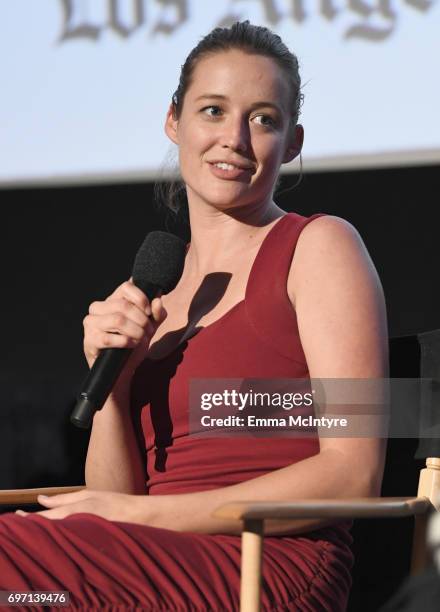 Sarah Dumont speaks at the "Serpent" Premiere during the 2017 Los Angeles Film Festival at Arclight Cinemas Culver City on June 17, 2017 in Culver...