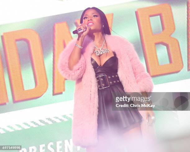Nicki Minaj performs during a surprise appearance at the Hot 107.9 Birthday Bash at Philips Arena on June 17, 2017 in Atlanta, Georgia.