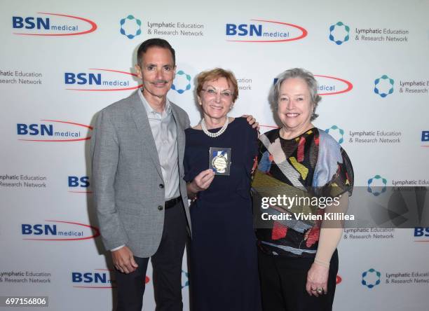 Research Network Executive Director William Repicci, Dr Emily Iker and actress Kathy Bates attend Academy Award Winner and LE&RN Spokesperson Kathy...