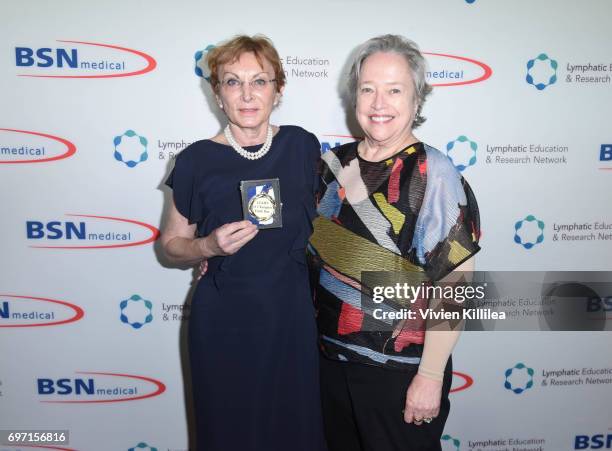 Dr Emily Iker and actress Kathy Bates attend Academy Award Winner and LE&RN Spokesperson Kathy Bates Hosts Reception On The Eve Of The Third Annual...