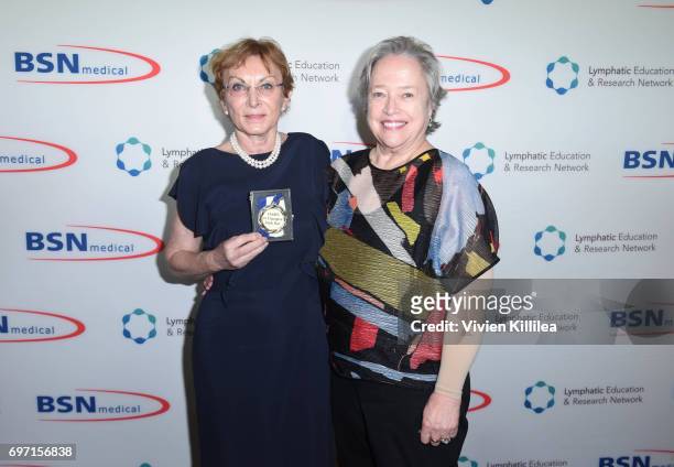 Dr Emily Iker and actress Kathy Bates attend Academy Award Winner and LE&RN Spokesperson Kathy Bates Hosts Reception On The Eve Of The Third Annual...