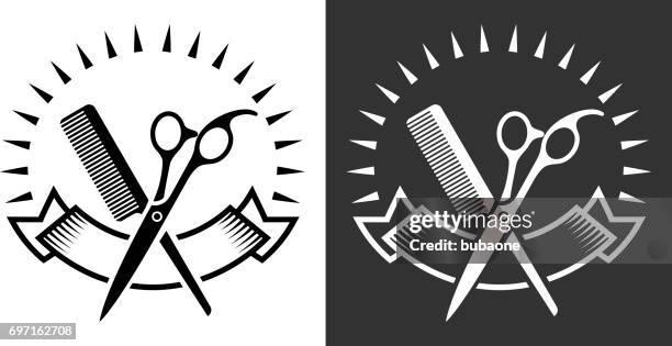 barber and barbershop black and white vector badge - barber shop stock illustrations