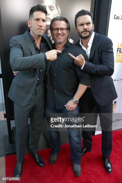 Jon Bernthal, Ric Roman Waugh and Juan Pablo Raba attend the AT&T And Saban Films Present The LAFF Gala Premiere Of Shot Caller at ArcLight Cinemas...