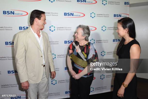 Jay Granzow, Kathy Bates and Amy Granzow attend Academy Award Winner and LE&RN Spokesperson Kathy Bates Hosts Reception On The Eve Of The Third...