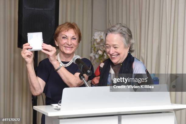 Dr Emily Iker and actress Kathy Bates attend Academy Award Winner and LE&RN Spokesperson Kathy Bates Hosts Reception On The Eve Of The Third Annual...