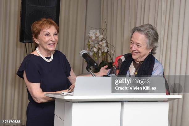 Dr Emily Iker and actress Kathy Bates attend Academy Award Winner and LE&RN Spokesperson Kathy Bates Hosts Reception On The Eve Of The Third Annual...