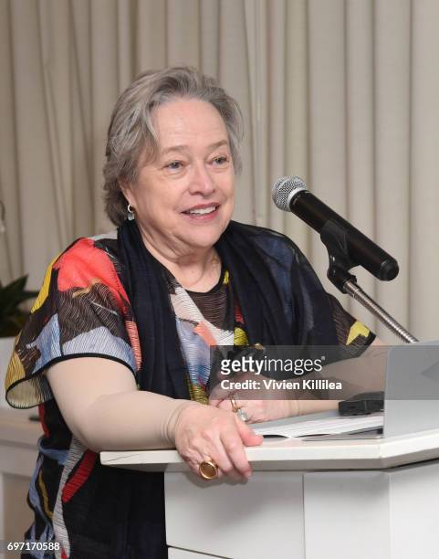 Actress Kathy Bates speaks at Academy Award Winner and LE&RN Spokesperson Kathy Bates Hosts Reception On The Eve Of The Third Annual California...