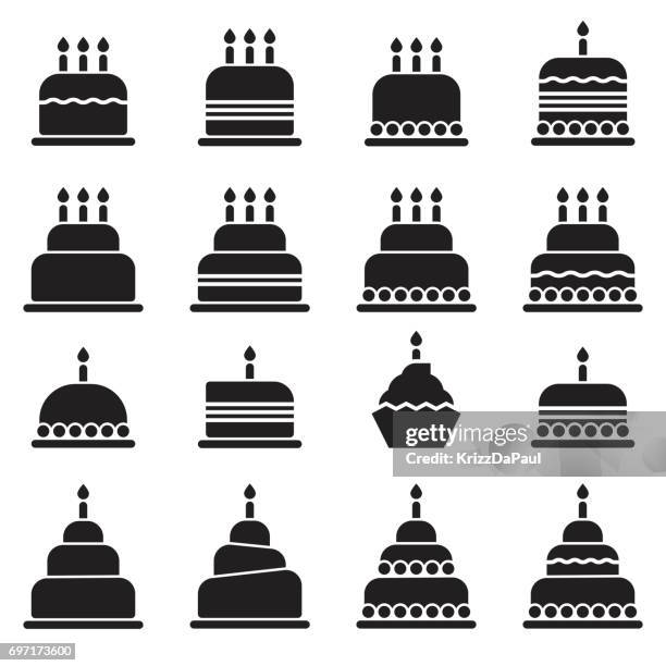 geburtstag kuchen icons [black edition] - üppige torte stock-grafiken, -clipart, -cartoons und -symbole
