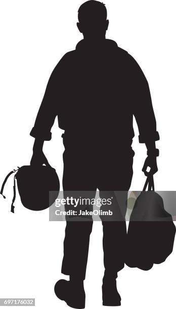 ilustraciones, imágenes clip art, dibujos animados e iconos de stock de piloto con casco silueta - jet boot
